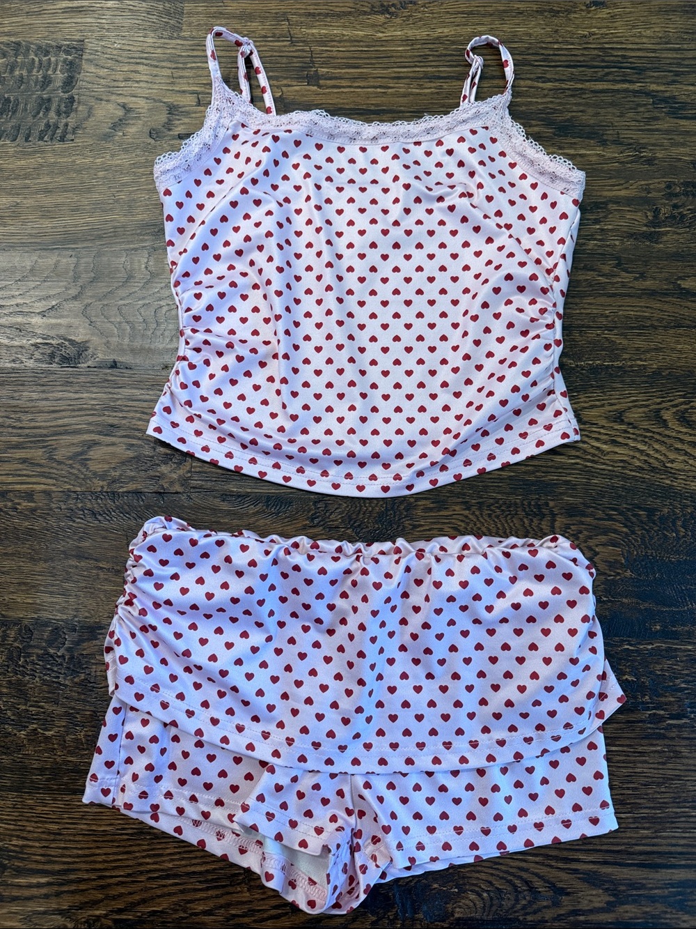 Pink Cami & Short Sleep Set with Red Heart Print